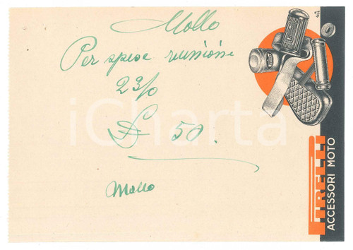 1940 ca CICLISMO Autografo Enrico MOLLO su ricevuta PIRELLI accessori moto 1940 ca CICLISMO Autografo Enrico MOLLO su ricevuta PIRELLI accessori moto